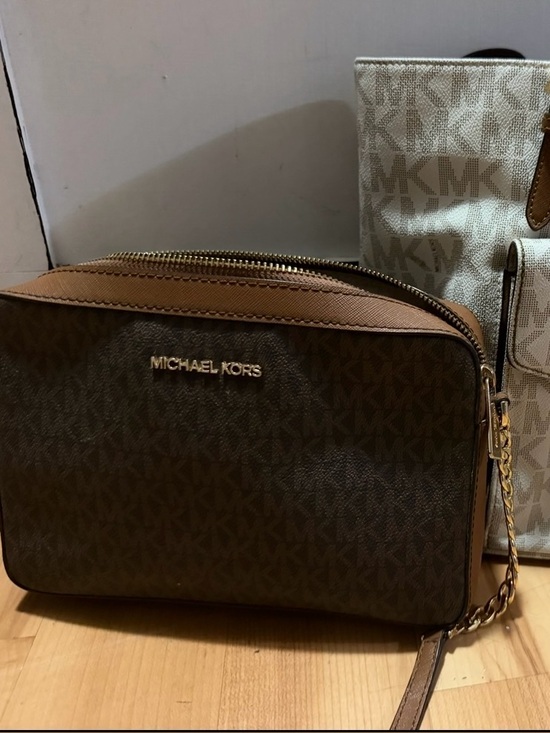 Michael Kors Handbags - Michael Kors Beige Logo Tote and Brown Logo Crossbody Set